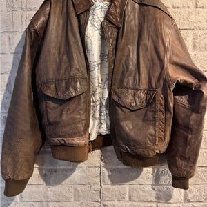 Classic Brown Leather Bomber Jacket